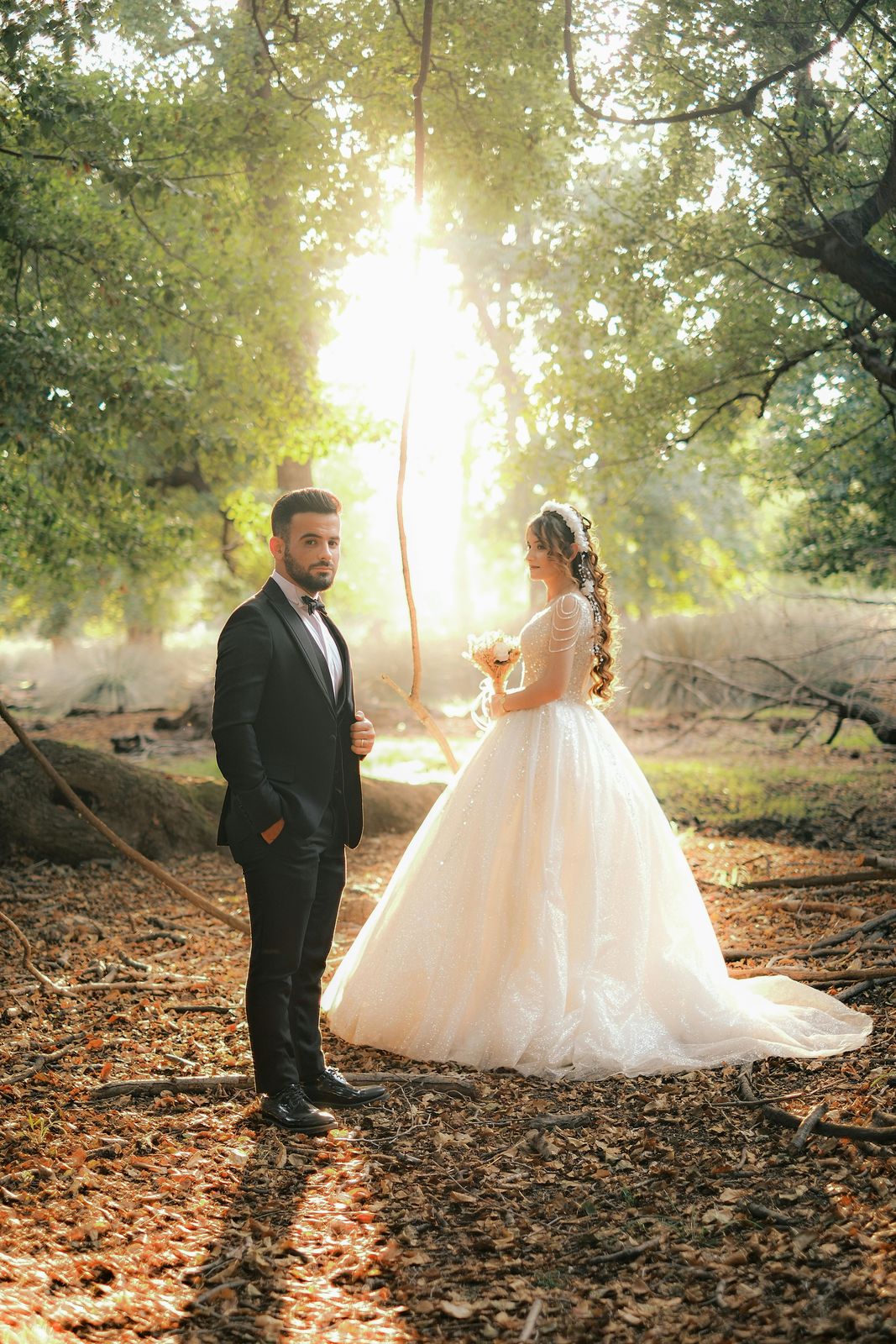 Ankur and his bride in golden light