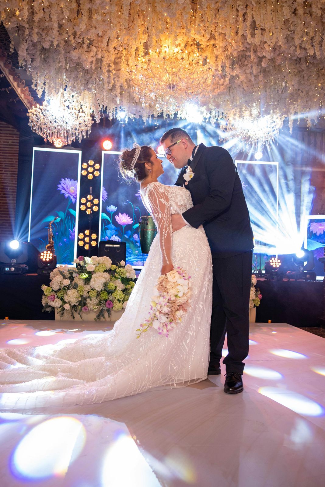 Robert and Cathy, the reception lit up